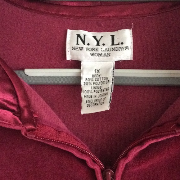 N.Y.L Velour Zippered Jacket Size 1X - Picture 2 of 8